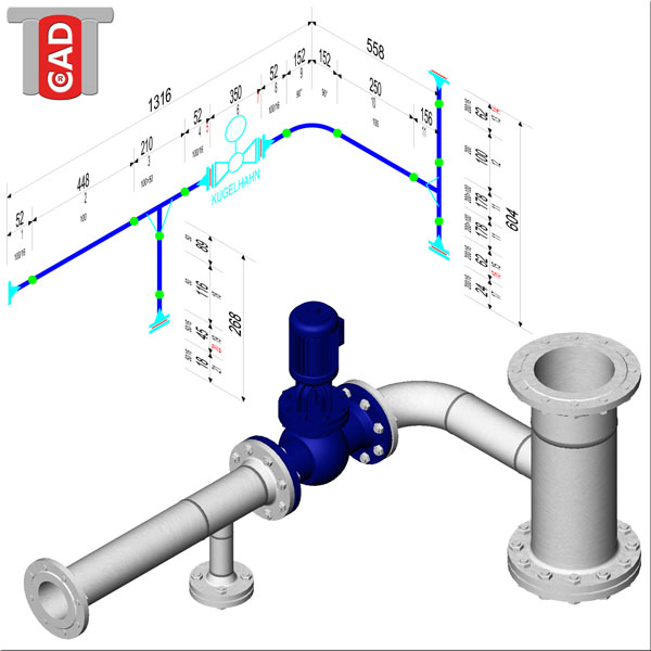 PiCAD 2D Isometrie und 3D Modell Vergleich