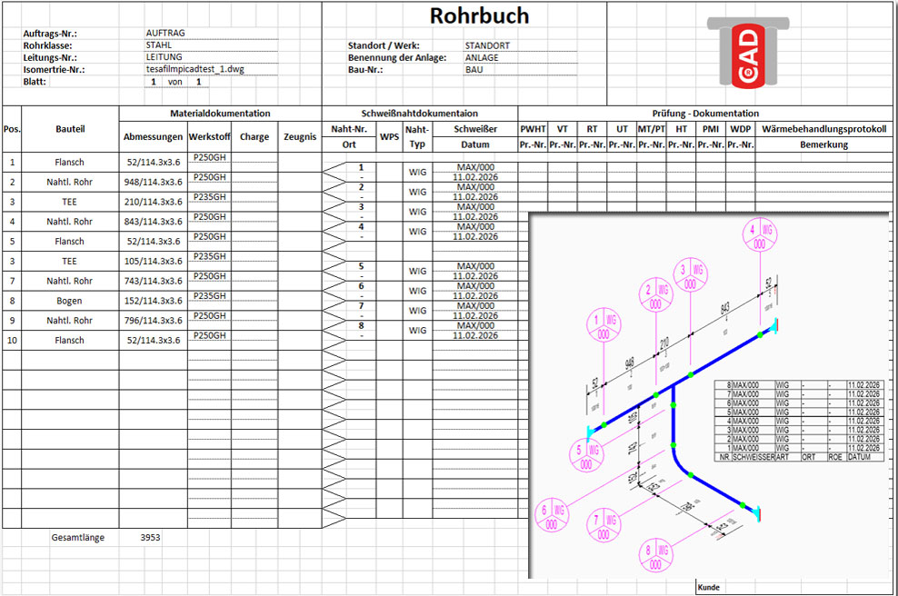 Rohrbuch - Schweissnaht-Dokumentation